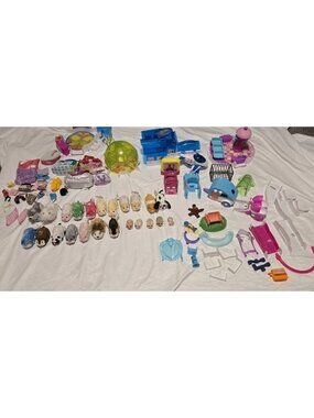 Huge Vintage Lot of Zhu Zhu Pets With Accessories, Clothes, Cars, Airport, Gym